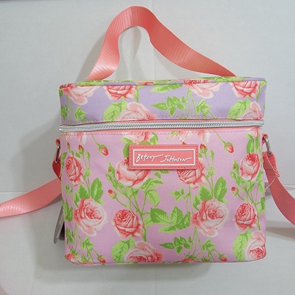NEW! Betsey Johnson Rose Print 6 Pack Insulated Lunch Bag‎ Train Case Cooler - Picture 1 of 7